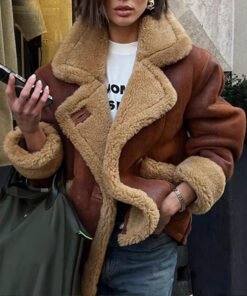 European and American collar long sleeved fur one-piece jacket, autumn and winter lamb wool loose and warm comfortable casual jacket