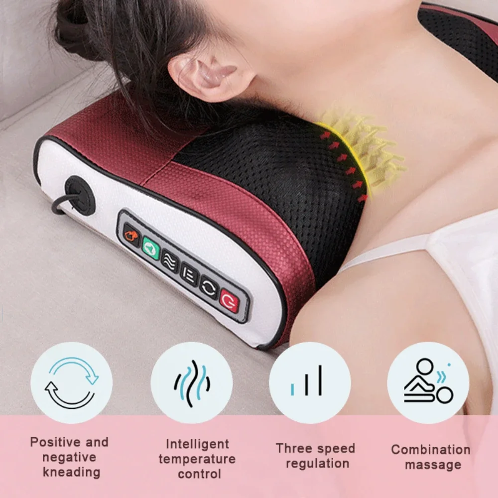 556969444 4 Key Smart Cervical Neck Shoulder Electric Waist Back Shiatsu Massage Pillow Heated Car Seat Massage Neck and Shoulder Massager - Image 2