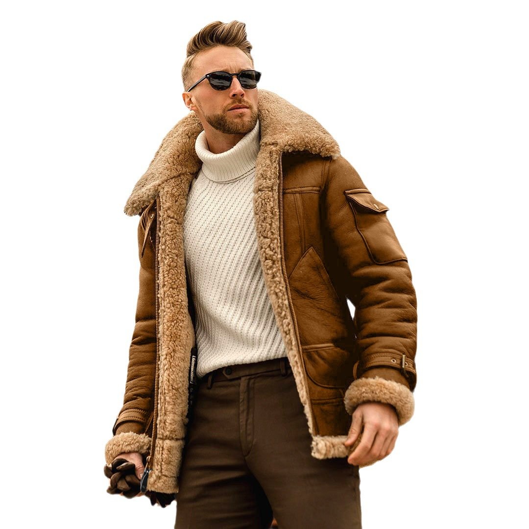557326284 Warm winter men's fur one-piece jacket, thickened faux fur fur jacket - Image 5