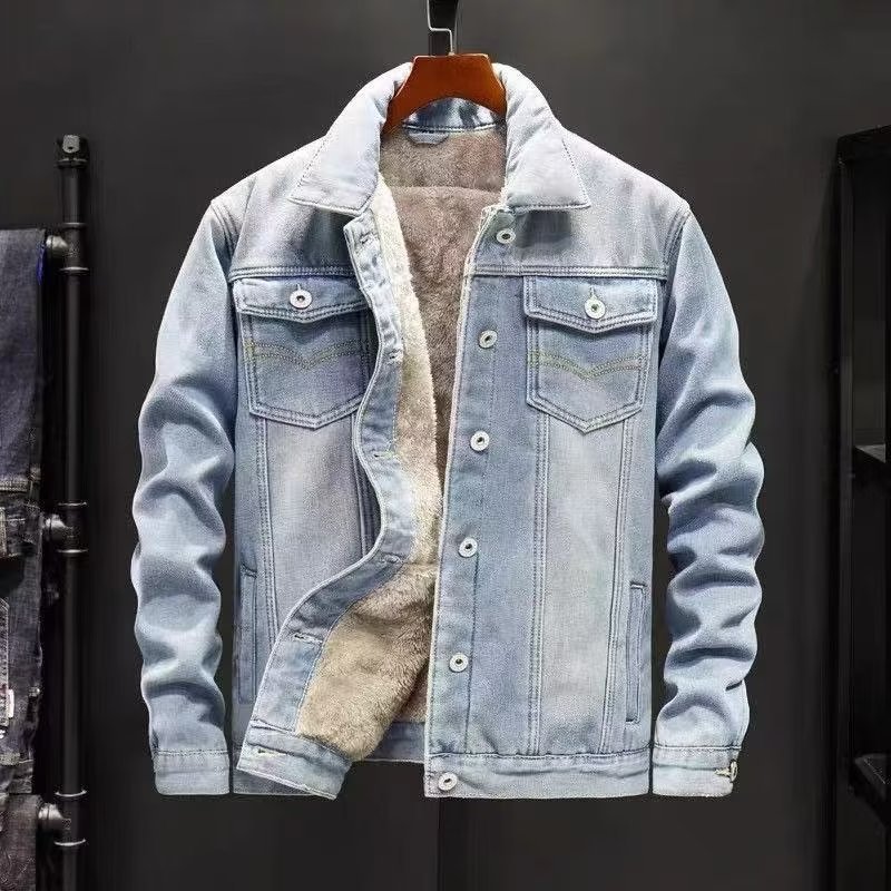 557106454 Fleece-Lined Thickened Denim Jacket for Men Winter Warm Casual Jacket Loose Fit Men's Outerwear - Image 5