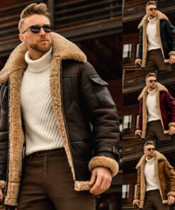 Warm winter men's fur one-piece jacket, thickened faux fur fur jacket