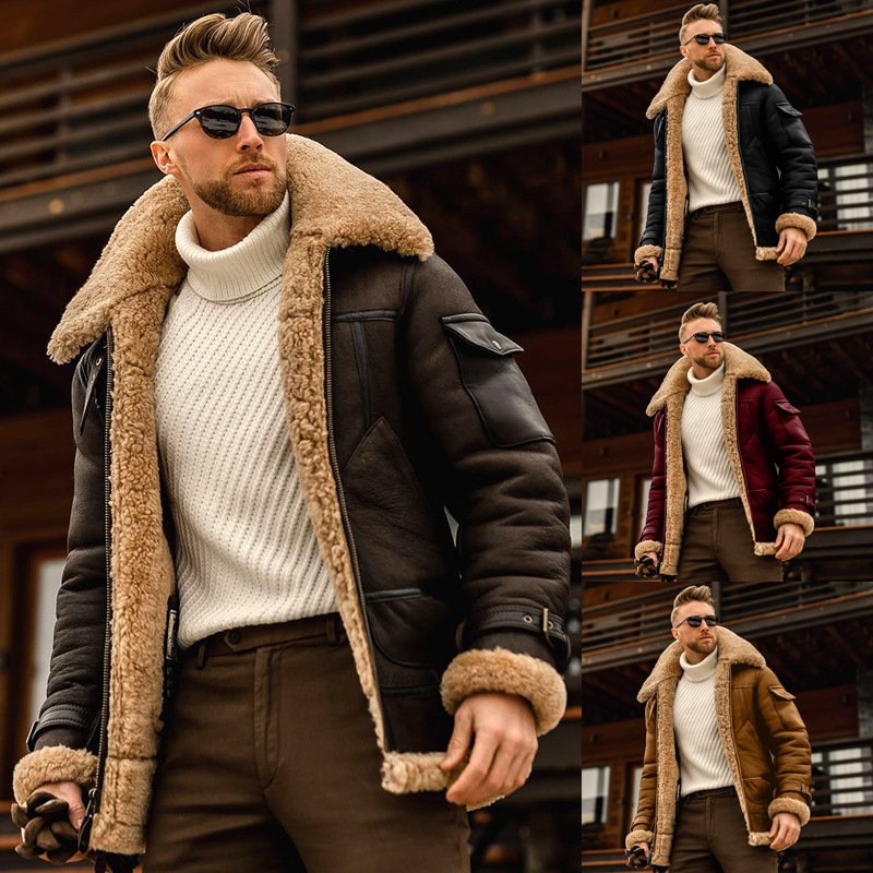 557326280 Warm winter men's fur one-piece jacket, thickened faux fur fur jacket
