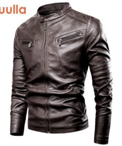 Luulla Men's Spring New Motor Casual Vintage Leater Jacket Men Brand Autumn Biker Rivet Pockets PU Leather Jacket Coat Men
