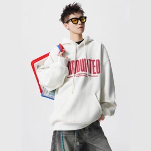 Heavyweight Letter Print Hoodie Men Autumn Winter Trendy Loose Pullover College Style Casual Fleece Jacket