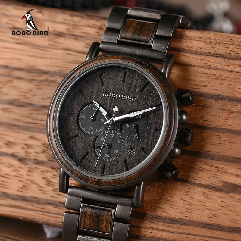 557045461 BOBO BIRD Wood Men Watch Relogio Masculino Top Brand Luxury Stylish Chronograph Military Watches Timepieces in Wooden Gift Box