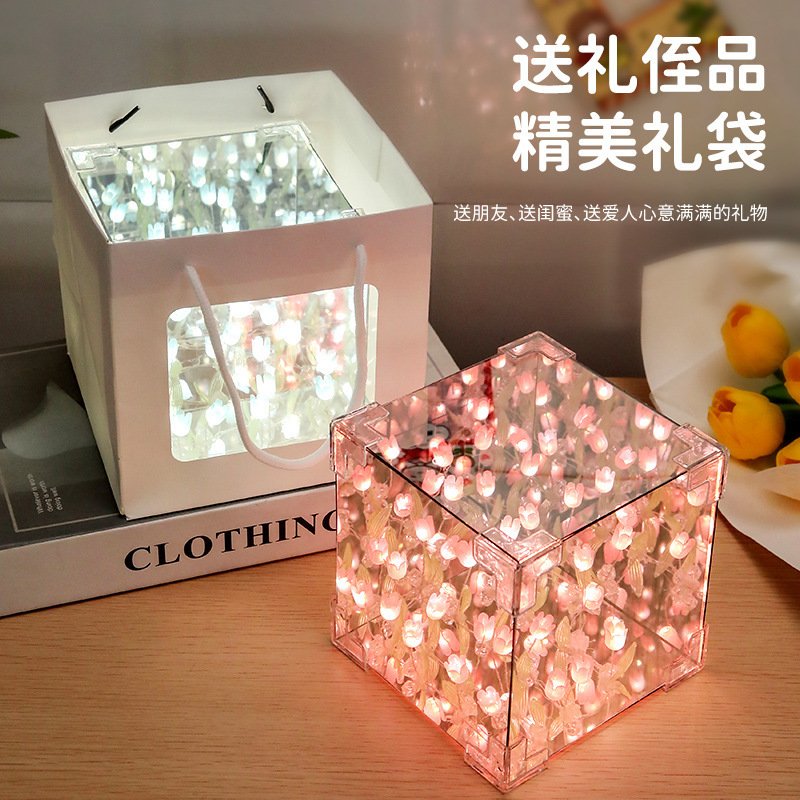 557296460 Internet Celebrity Tulip Flower Sea Night Light Handmade DIY Rubik's Cube Stereo Mirror Creative Decorative Ornaments Couple Gifts - Image 11