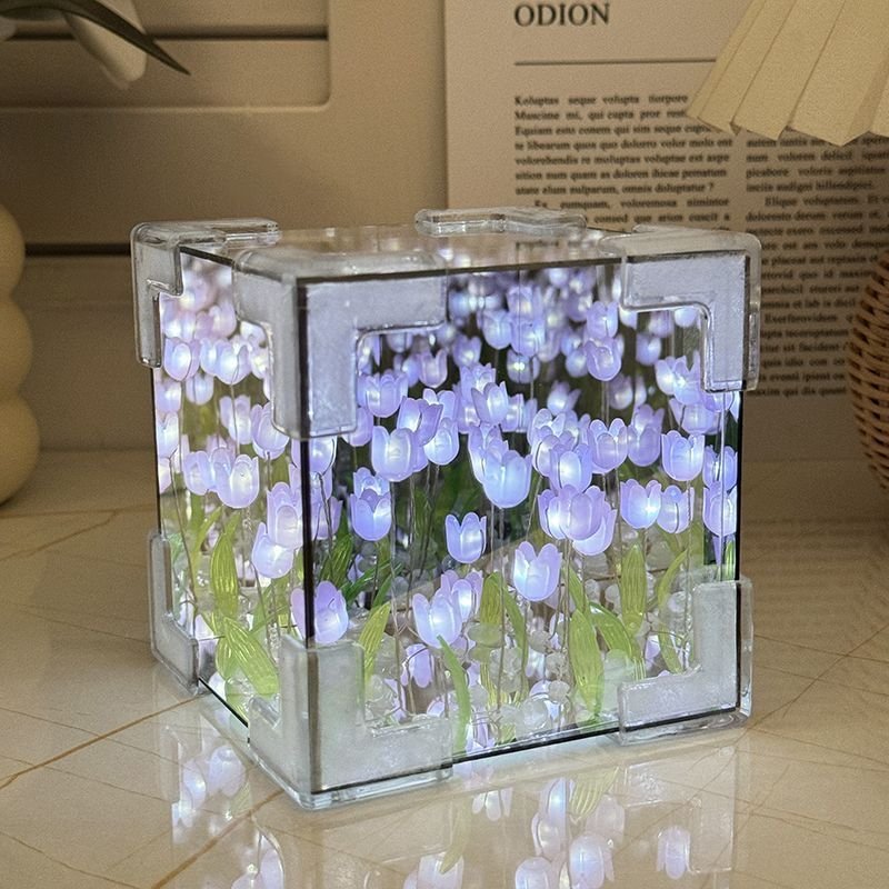 557296456 Internet Celebrity Tulip Flower Sea Night Light Handmade DIY Rubik's Cube Stereo Mirror Creative Decorative Ornaments Couple Gifts - Image 7