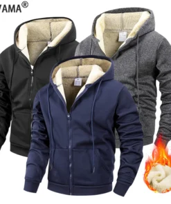 Winter Men's Zipper Jacket Fleece Warm Windproof Hoodies Heavyweight Cardigan Casual Sports Long Sleeve Sweatshirts Hooded Coat