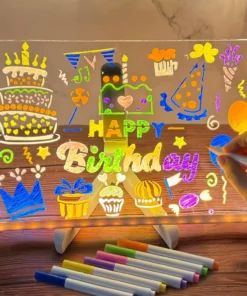 LED Note Board With Night Light Colorful 7 Pens DIY Acrylic Message Board Children‘s Drawing Board For Kids Birthday Gift