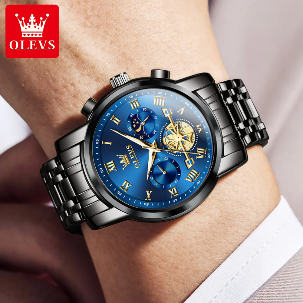 556975581 OLEVS 2859 Flywheel Design Man Watch 24 hour Moon Phase Chronograph Waterproof Luminous Multifunction Men's Quartz Wristwatches - Image 6