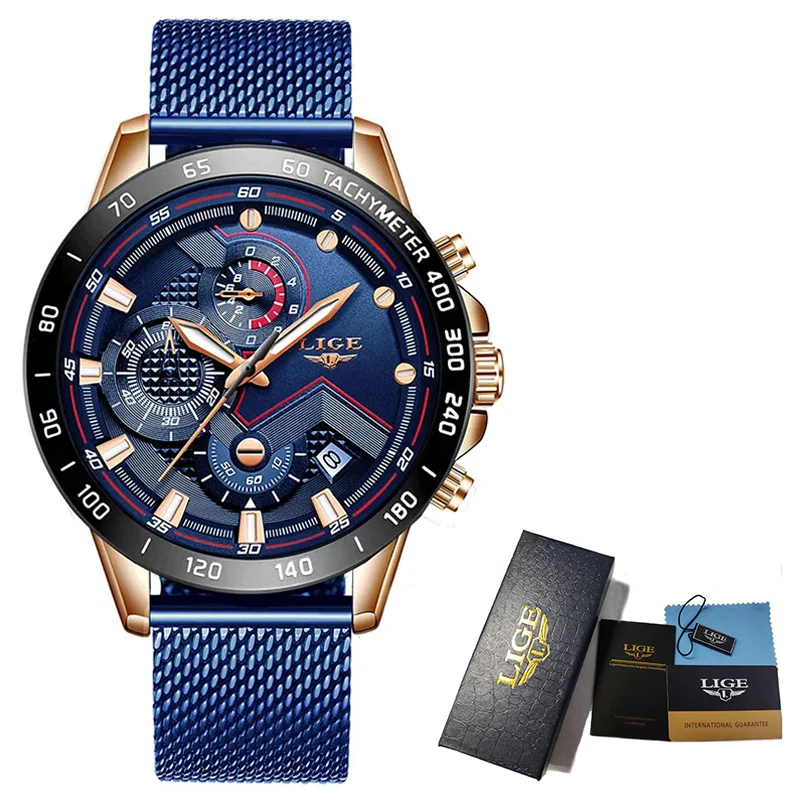 556967112 LIGE Top Brand Luxury Quartz Man Watch Fashion Business Mesh Belt Watch for Men Waterproof Luminous Wristwatch Chronograph Clock - Image 8