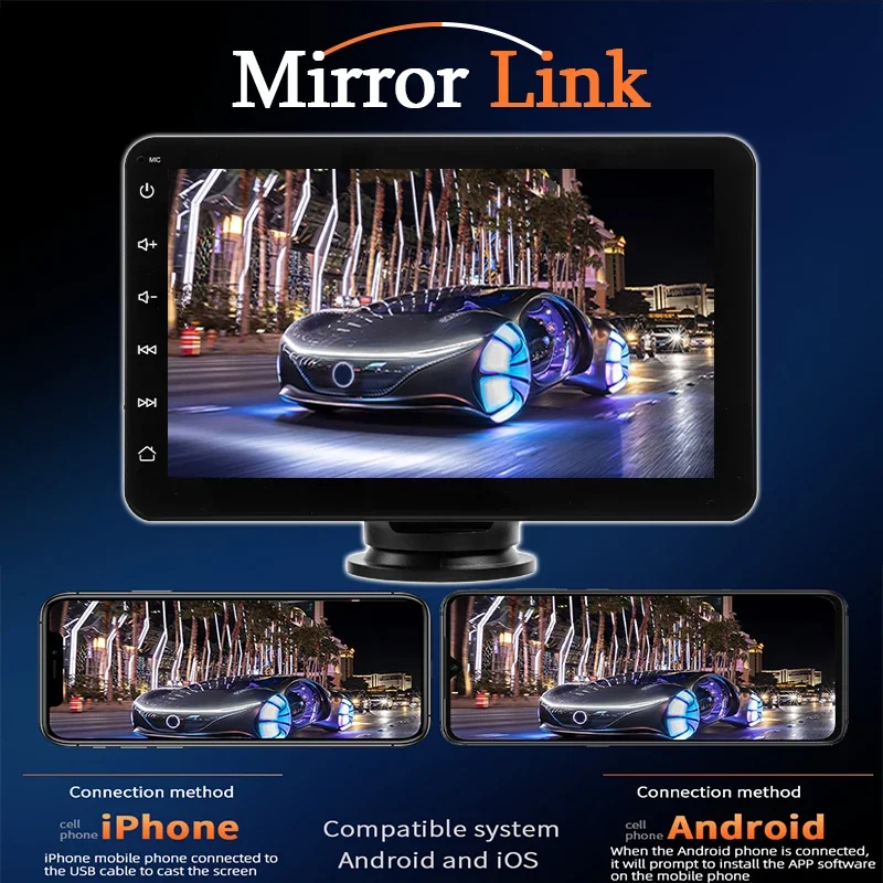 557400398 SINOVCLE 7" Portable Wireless Carplay Android Auto Car Radio Multimedia Player IPS Touch Screen AUX USB Bluetooth Mirror Link - Image 3