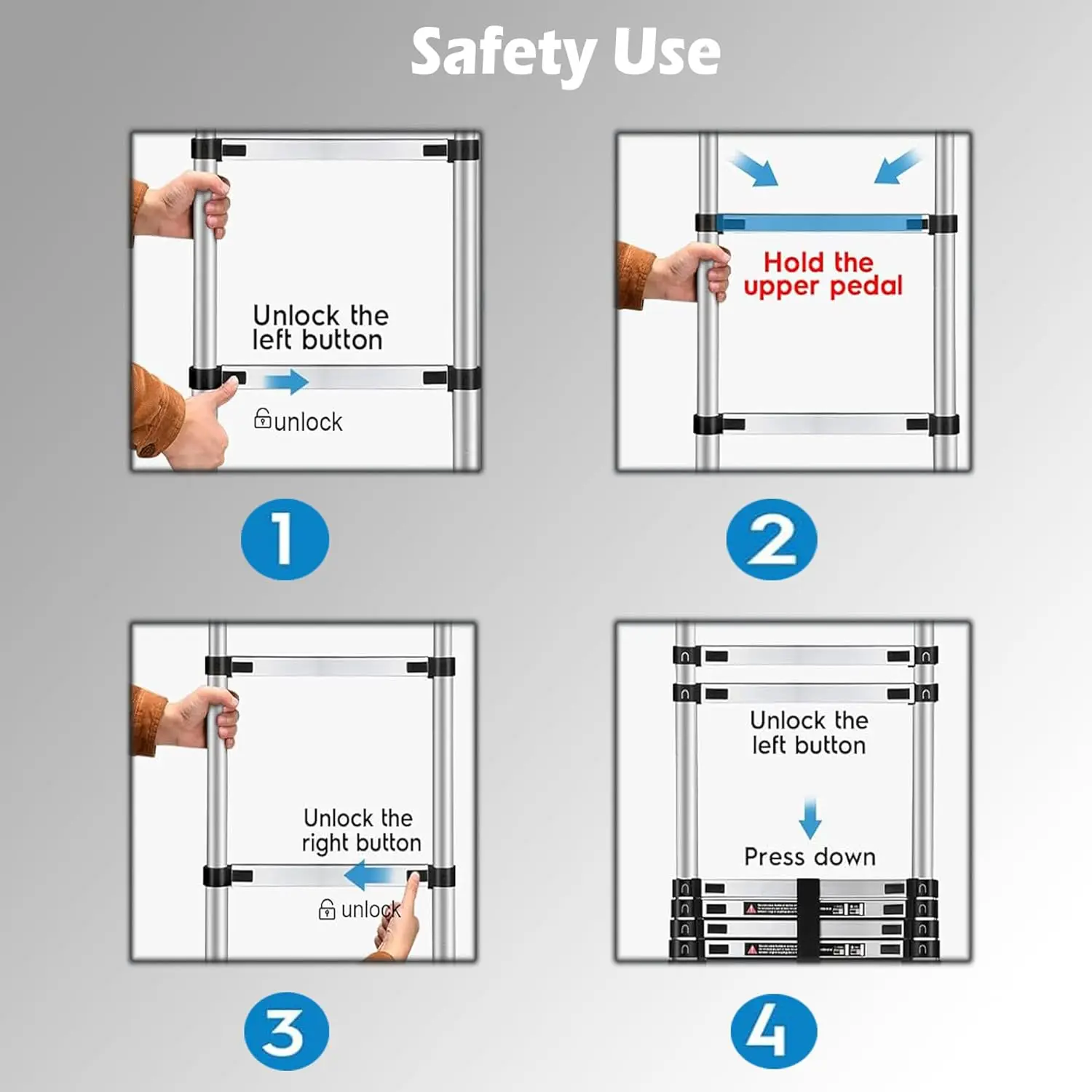 556954519 6.2M Heavy Duty Telescopic Ladders With Hooks 14 Steps Aluminum Extending Roof Ladder for Multi-Purpose Indoor Outdoor Ladder - Image 3