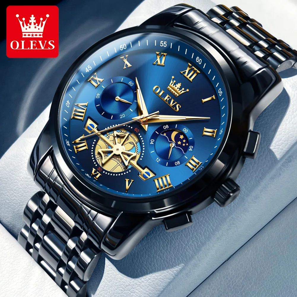 556975586 OLEVS 2859 Flywheel Design Man Watch 24 hour Moon Phase Chronograph Waterproof Luminous Multifunction Men's Quartz Wristwatches - Image 11