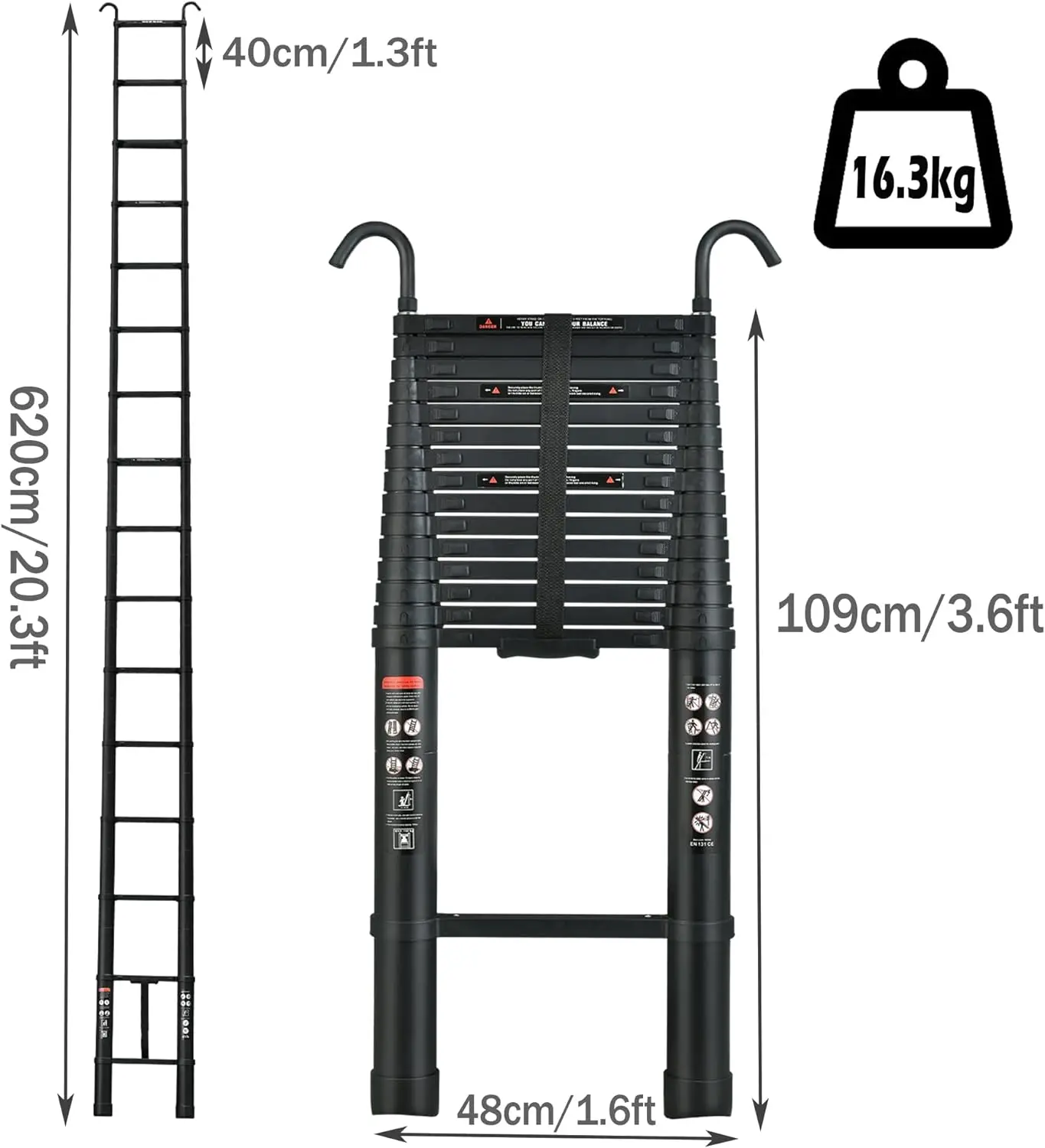556954518 6.2M Heavy Duty Telescopic Ladders With Hooks 14 Steps Aluminum Extending Roof Ladder for Multi-Purpose Indoor Outdoor Ladder - Image 2