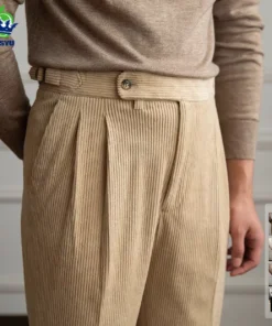 Classics Italian Naples Style Men's Suit Corduroy Pants Men High Waist Straight Work Formal British Business Brand Trousers Male