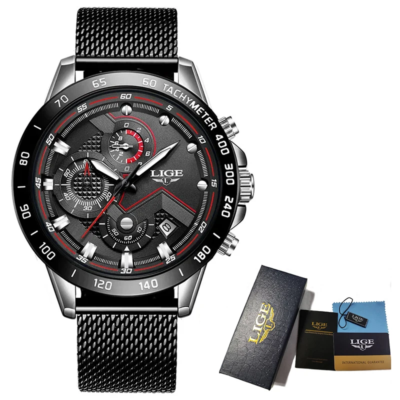 556967113 LIGE Top Brand Luxury Quartz Man Watch Fashion Business Mesh Belt Watch for Men Waterproof Luminous Wristwatch Chronograph Clock - Image 9