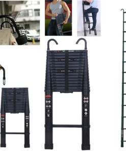 6.2M Heavy Duty Telescopic Ladders With Hooks 14 Steps Aluminum Extending Roof Ladder for Multi-Purpose Indoor Outdoor Ladder