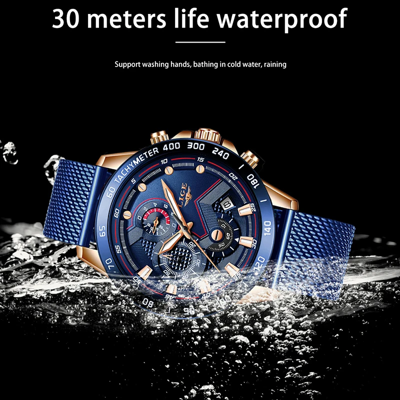 556967108 LIGE Top Brand Luxury Quartz Man Watch Fashion Business Mesh Belt Watch for Men Waterproof Luminous Wristwatch Chronograph Clock - Image 4