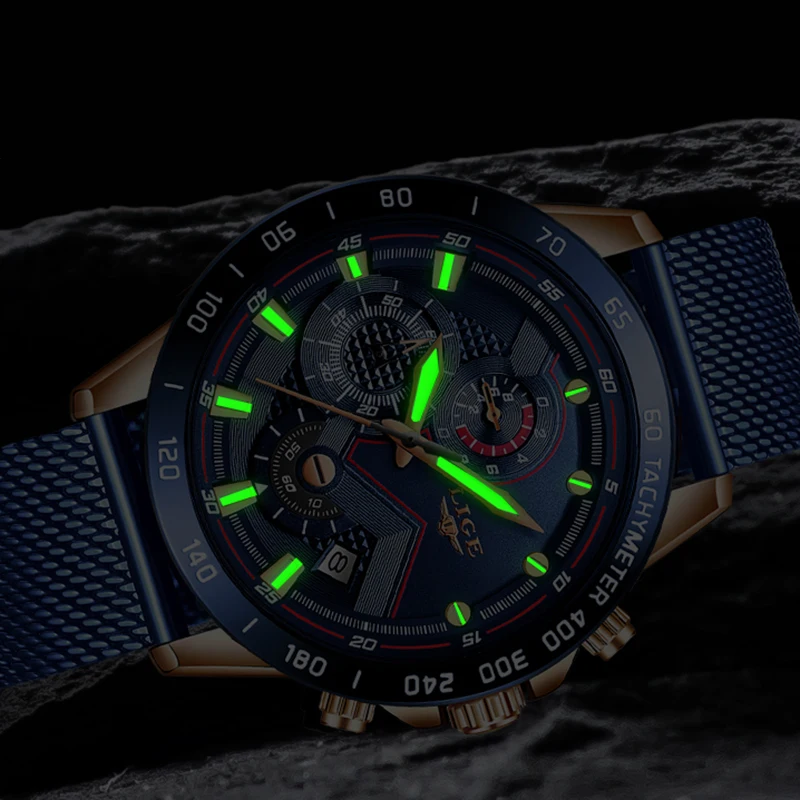 556967109 LIGE Top Brand Luxury Quartz Man Watch Fashion Business Mesh Belt Watch for Men Waterproof Luminous Wristwatch Chronograph Clock - Image 5
