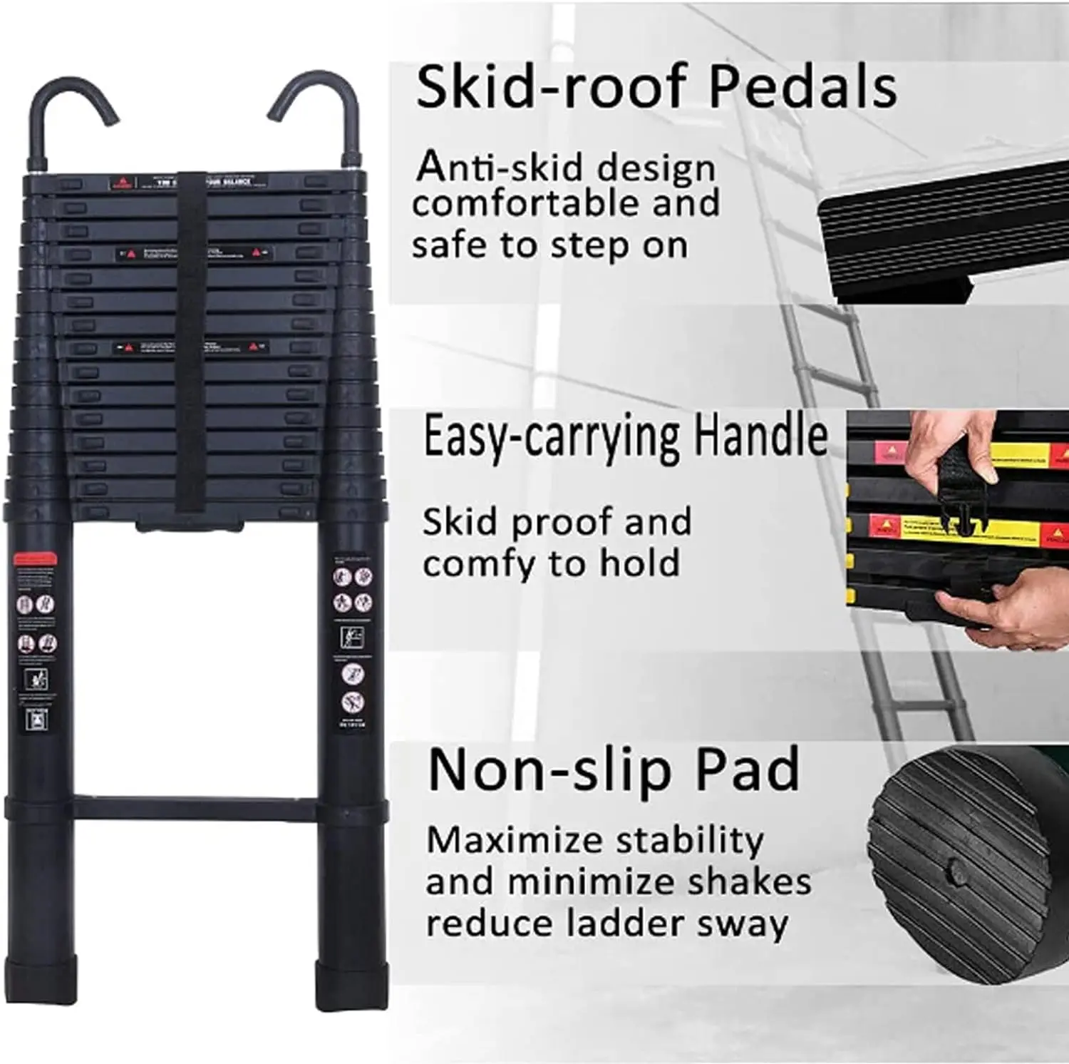 556954521 6.2M Heavy Duty Telescopic Ladders With Hooks 14 Steps Aluminum Extending Roof Ladder for Multi-Purpose Indoor Outdoor Ladder - Image 5