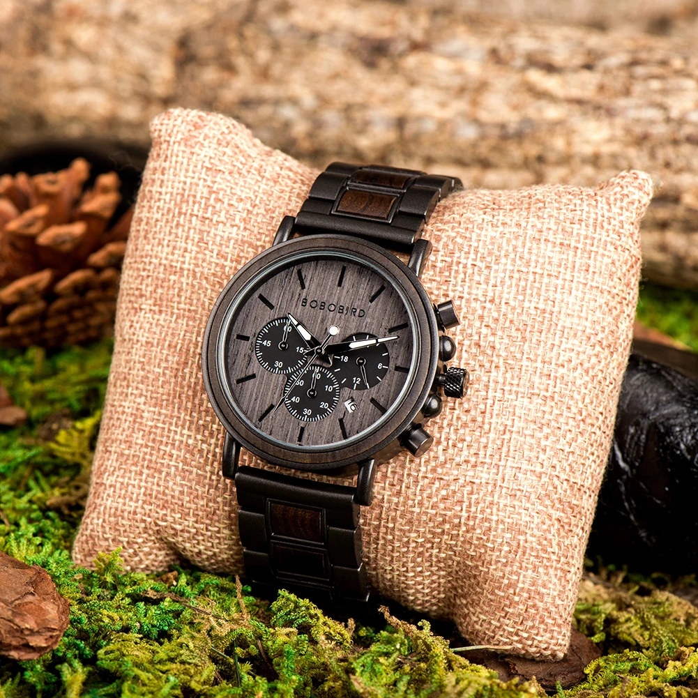 557044927 BOBO BIRD Wood Men Watch Relogio Masculino Top Brand Luxury Stylish Chronograph Military Watches Timepieces in Wooden Gift Box - Image 3