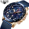 LIGE Top Brand Luxury Quartz Man Watch Fashion Business Mesh Belt Watch for Men Waterproof Luminous Wristwatch Chronograph Clock