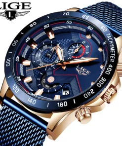 LIGE Top Brand Luxury Quartz Man Watch Fashion Business Mesh Belt Watch for Men Waterproof Luminous Wristwatch Chronograph Clock