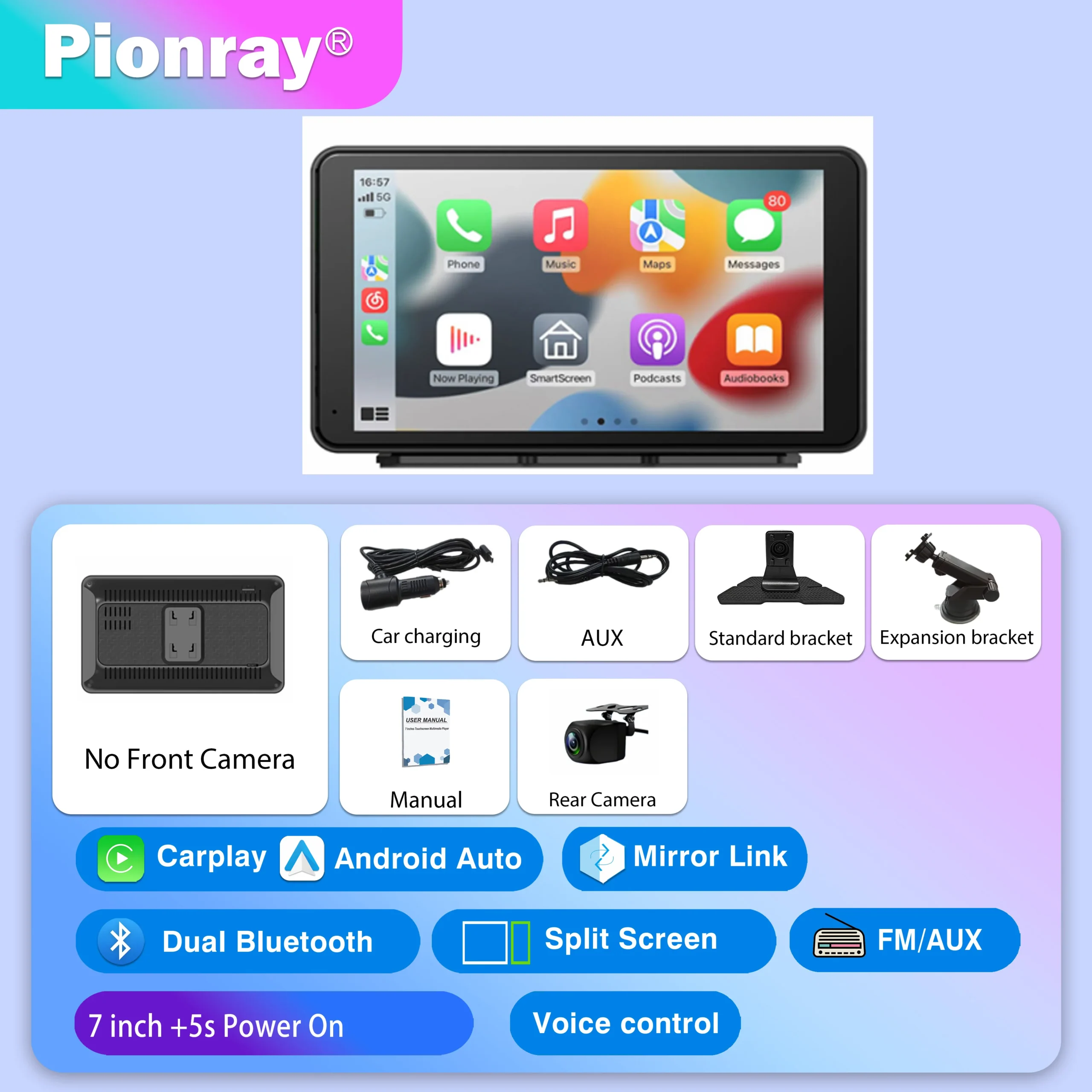 557399719 Pionray 7/10 inches android auto Universal Portable CarPlay for Car Screen Car Radio Video Wireless Carplay Screen for Apple - Image 8