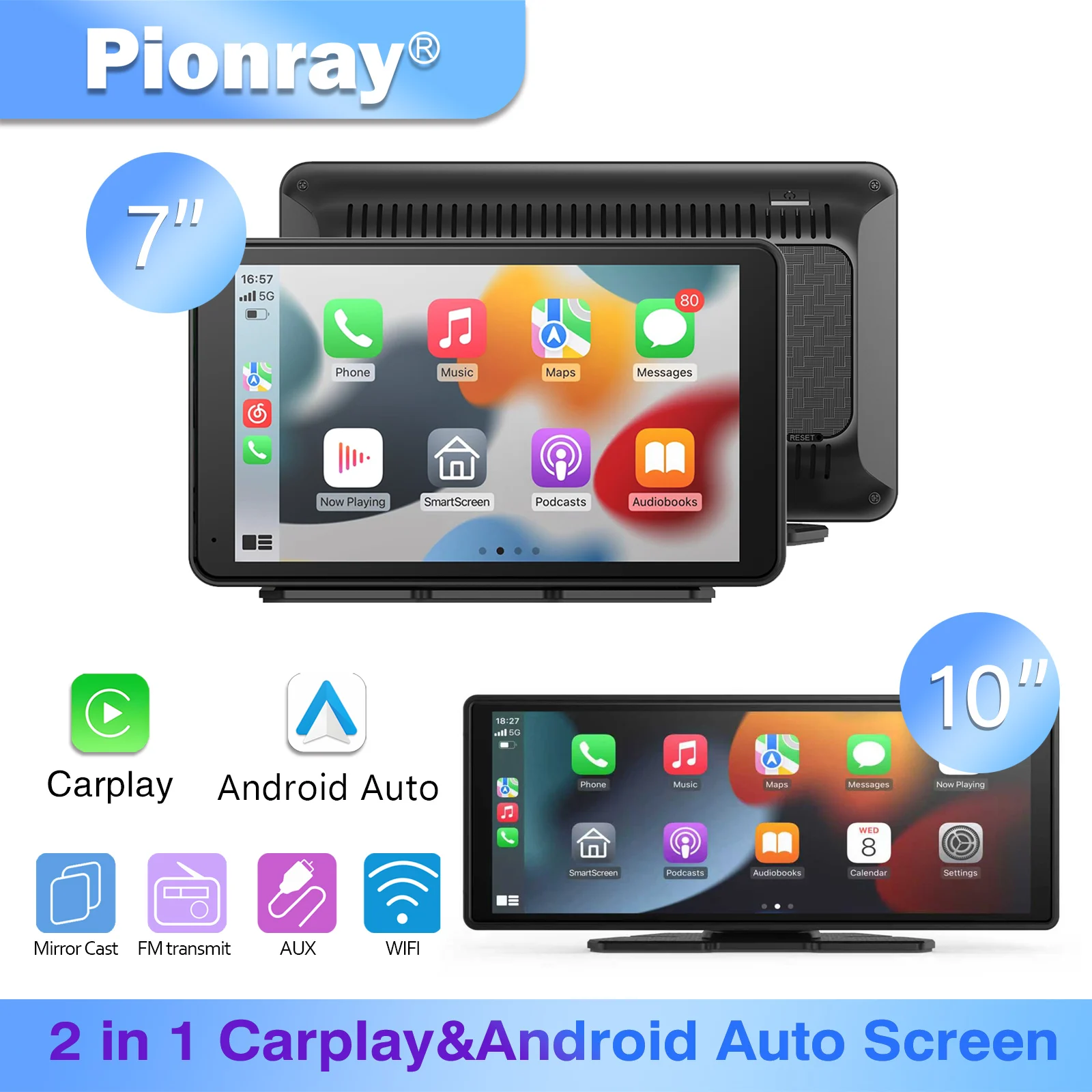 557399712 Pionray 7/10 inches android auto Universal Portable CarPlay for Car Screen Car Radio Video Wireless Carplay Screen for Apple