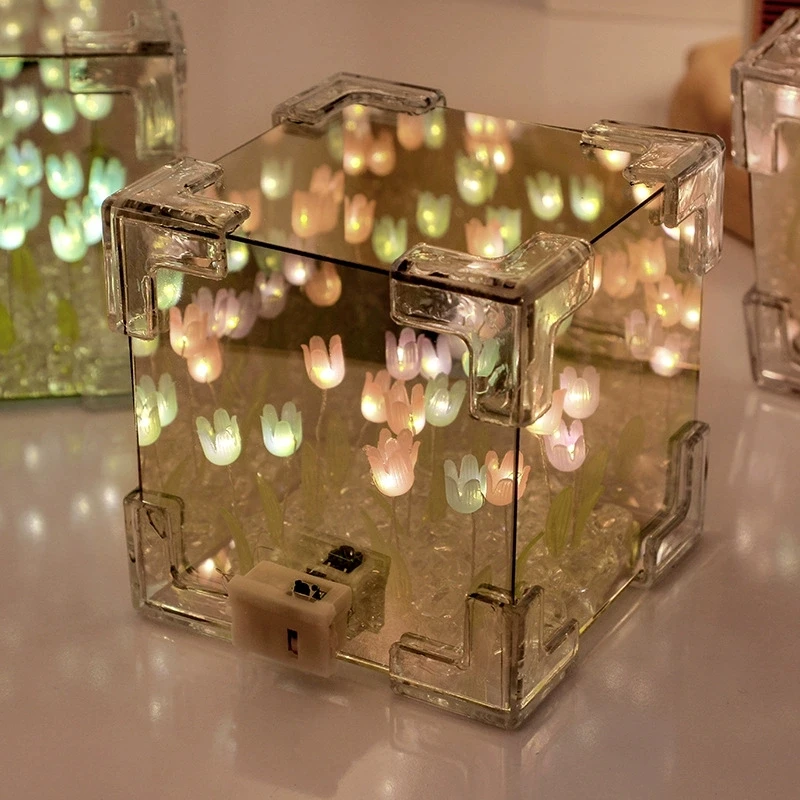 557296751 Creative DIY Cube Tulip Night Light Kit – Handmade Home Decor & Lamp; Festive Atmosphere Lamp - Image 5