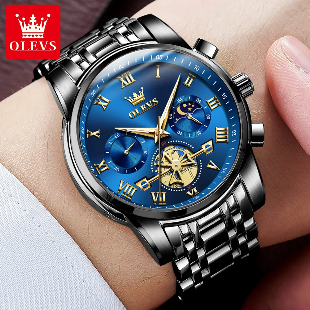 556975580 OLEVS 2859 Flywheel Design Man Watch 24 hour Moon Phase Chronograph Waterproof Luminous Multifunction Men's Quartz Wristwatches - Image 5
