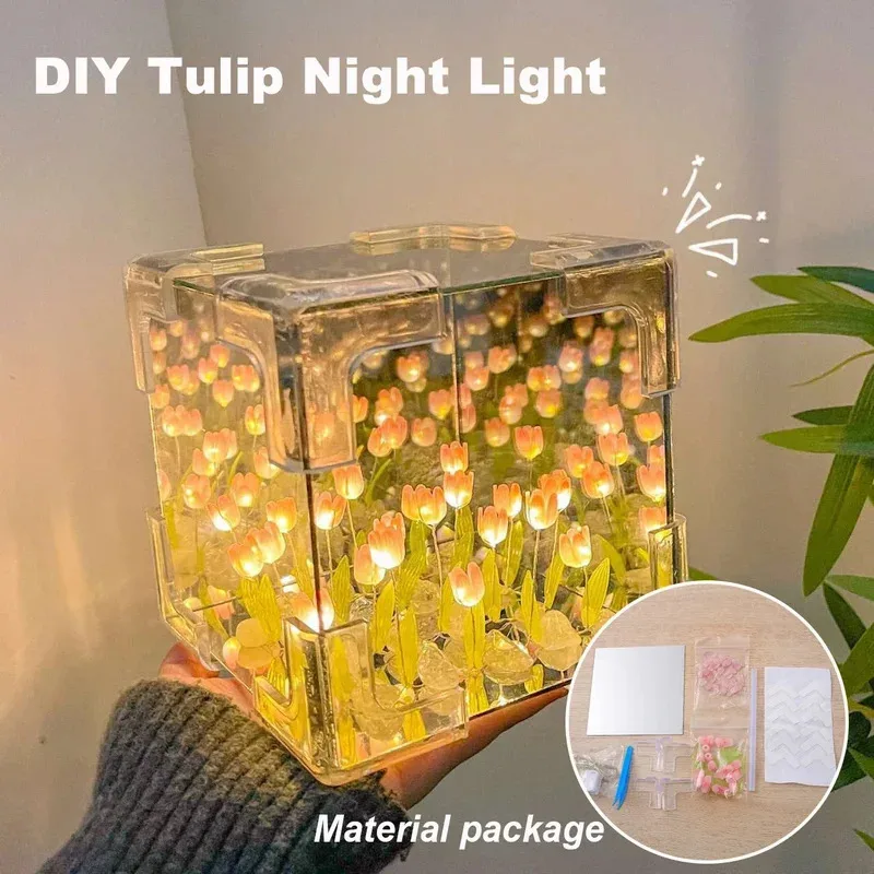 557296748 Creative DIY Cube Tulip Night Light Kit – Handmade Home Decor & Lamp; Festive Atmosphere Lamp - Image 2