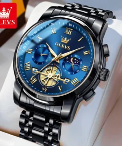 OLEVS 2859 Flywheel Design Man Watch 24 hour Moon Phase Chronograph Waterproof Luminous Multifunction Men's Quartz Wristwatches