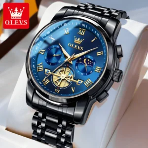 OLEVS 2859 Flywheel Design Man Watch 24 hour Moon Phase Chronograph Waterproof Luminous Multifunction Men's Quartz Wristwatches
