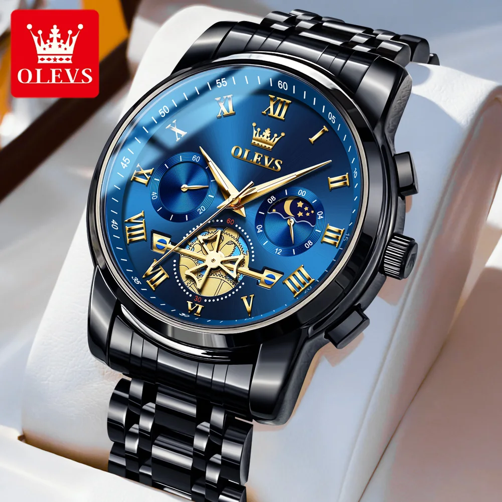 556975576 OLEVS 2859 Flywheel Design Man Watch 24 hour Moon Phase Chronograph Waterproof Luminous Multifunction Men's Quartz Wristwatches